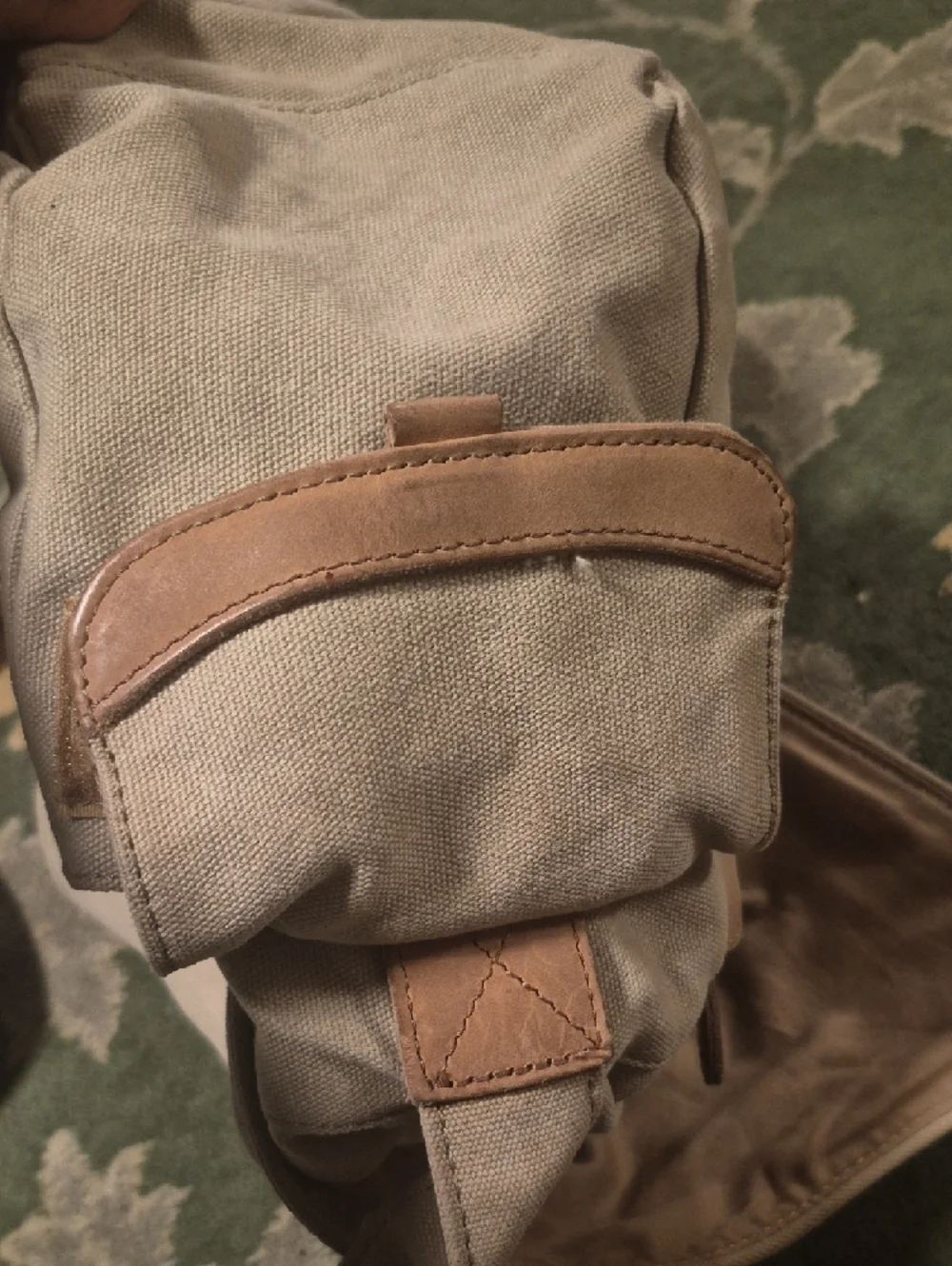L.L. Bean Canvas Messenger Bag in Cream with Tan Leather Trim